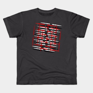 connections abstract digital art in red white black and grey Kids T-Shirt